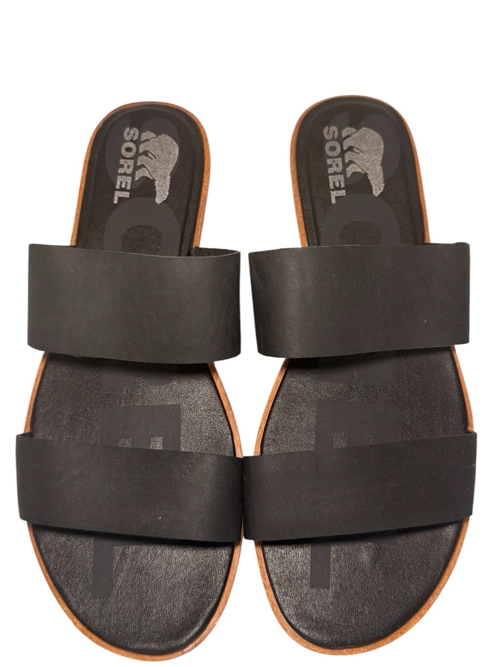 Sorel Ella II Black Leather Slide Sandals